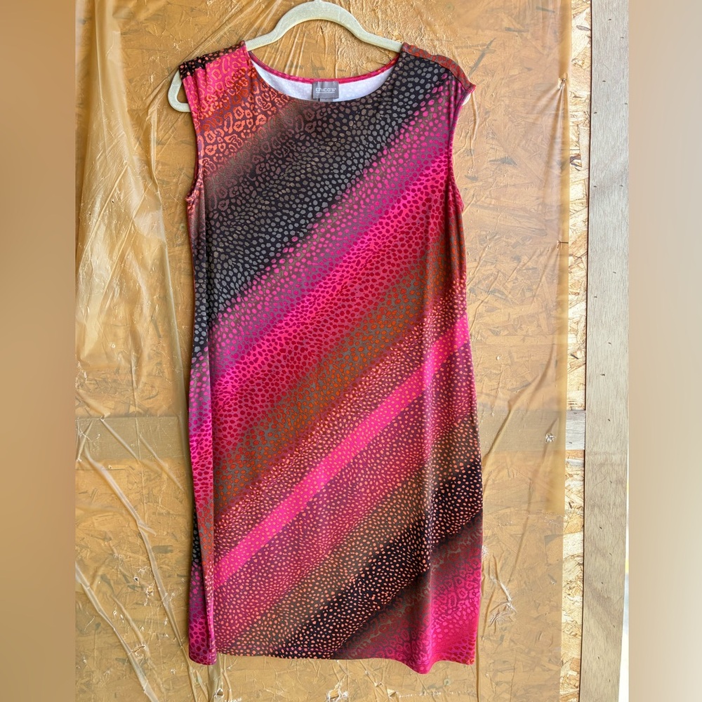 CHICO’S Sleeveless Orange/Pink/Brown Leopard Print Dress Size Small (0) - Picture 1 of 7